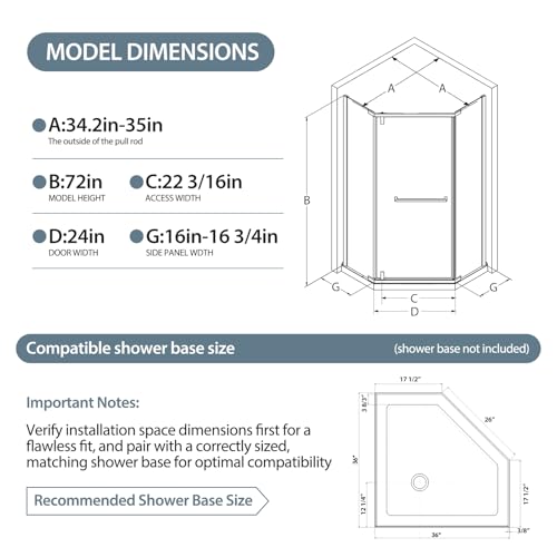 Neo-Angle Shower Door 34" D view 2