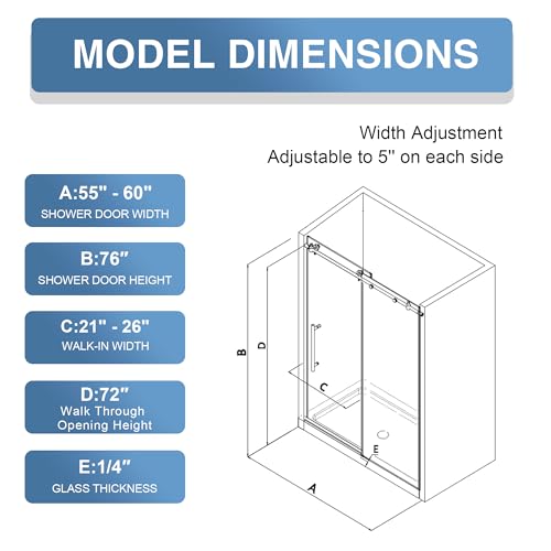 KPUY Frameless Shower Door 55-60" view 5